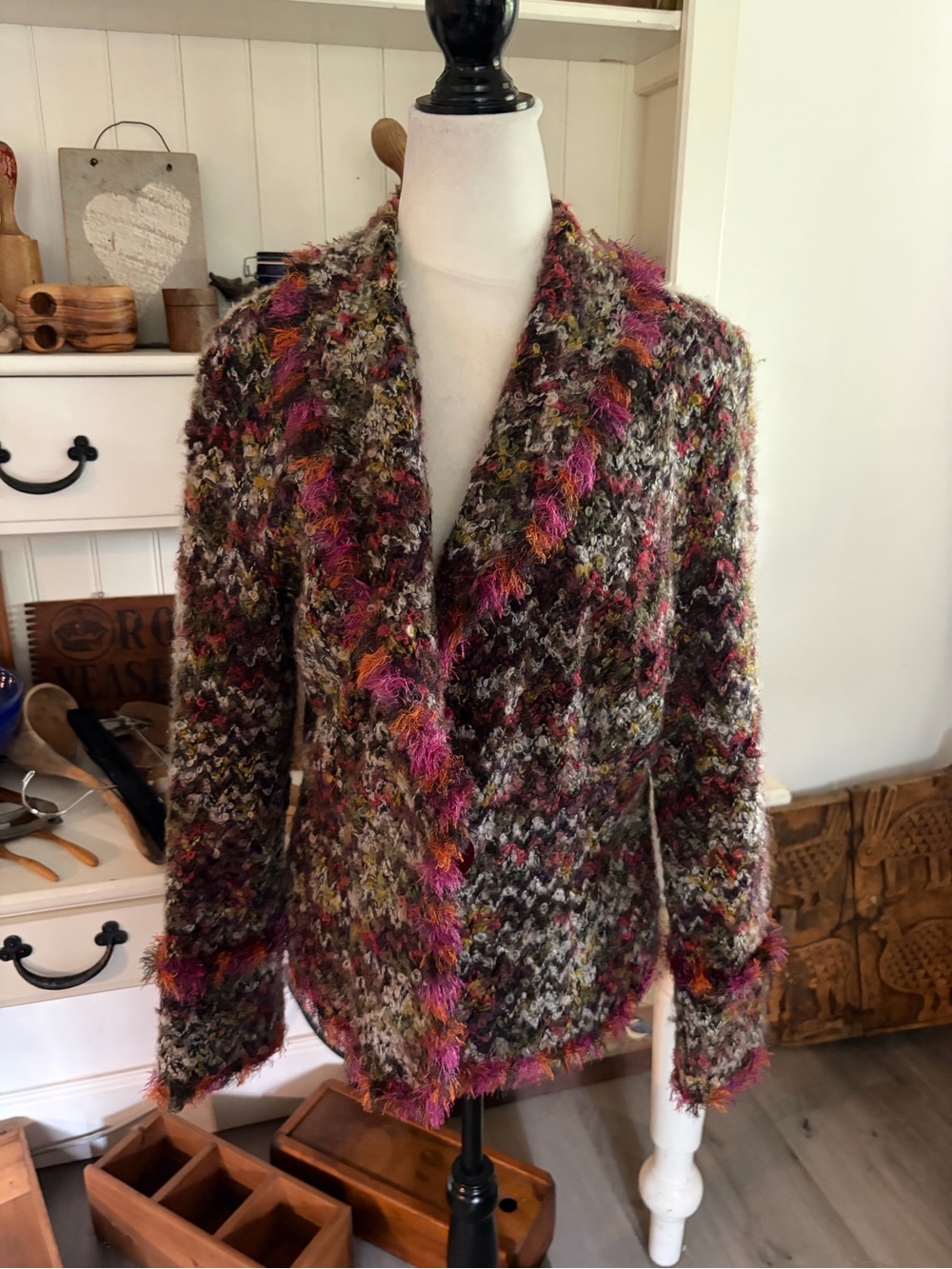 Joseph Ribkoff Multicolored Textured Knit Blazer and Skirt Set with Plum Lining